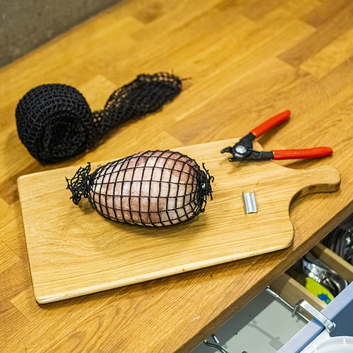 Juodas mėsos rišimo tinklelis, 18 cm x 5 m, atsparus temperatūrai iki 220 °C - 5