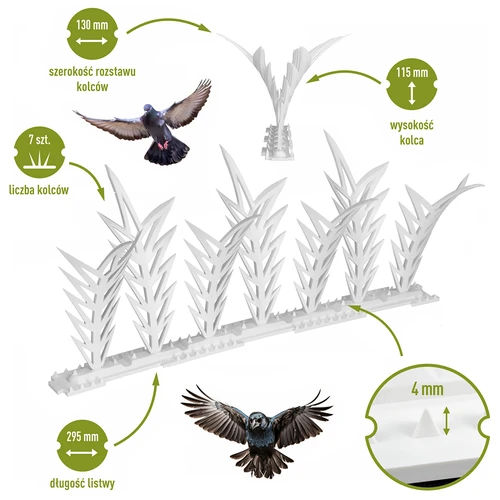 Juostos su spygliais paukščiams atbaidyti, dekoratyvinės, baltos – iš plastiko, 6 vnt. - 3