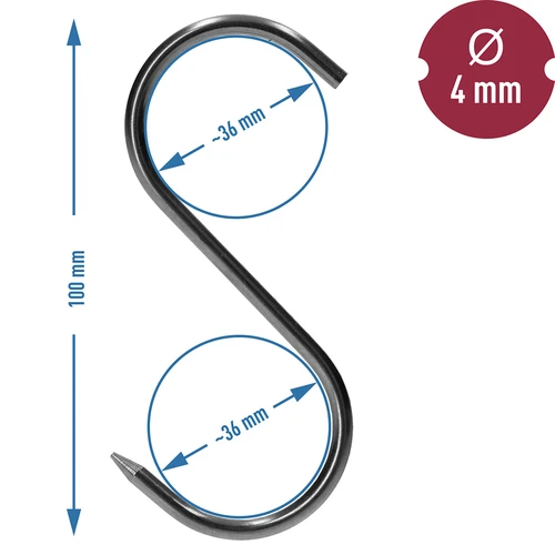 Kabliai rūkymui – S formos, su aštriais galiukais, 4 mm x 100 mm, 5 vnt. - 6