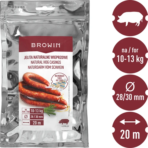 Kiaulės žarnų apvalkalai ant juostelių 28/30, 20m - 3