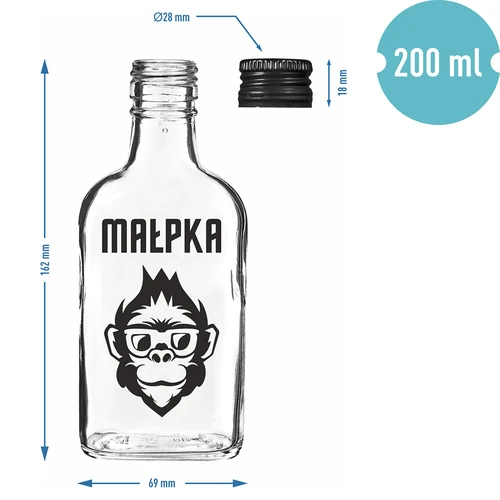 Stiklinė kišeninė gertuvė 200 ml su užsukamu kamšteliu, spauda „Beždžionėlė”, 1 vnt. - 4
