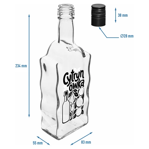 Klasztorna 500 ml butelis su užsukamu kamšteliu ir užrašu „Cytrynówka“, raštas 1 - 5