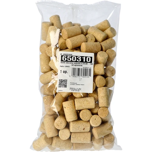 Korek naturalny walcowy d.22x38 -100 szt.aglomerat - 2