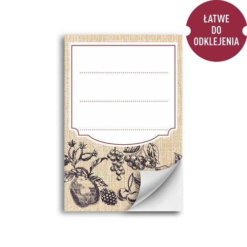 Lipnios etiketės 60 x 90 mm buteliams, stiklainiams, vaisių eskizas - 20 vnt. - 2