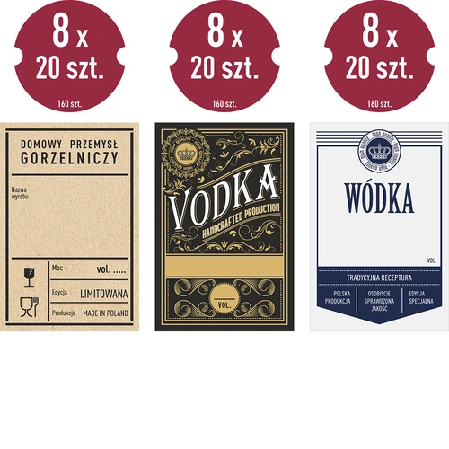Lipnios etiketės 60x90 mm buteliams, degtinei, 3 dizainai, 20 vnt. - 2