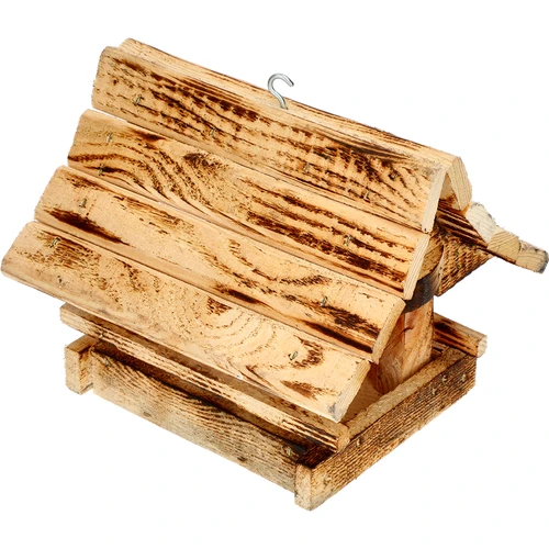 Medinė, deginta paukščių lesyklėlė, kalnietiško namelio stiliaus - 3