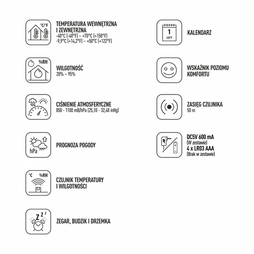 Meteorologinė stotelė (RCC,DCF) - elektroninė, belaidė, su apšvietimu, su jutikliu, balta - 9
