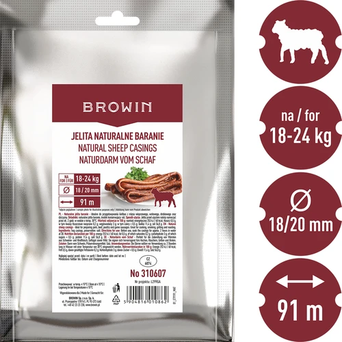 Natūralūs avių žarnų apvalkalai kal. 18/20 mm, 91 m - 3