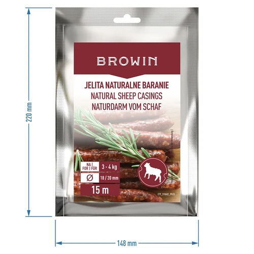 Natūralūs avių žarnų apvalkalai - kalibras 18/20 mm, 15 m - 5