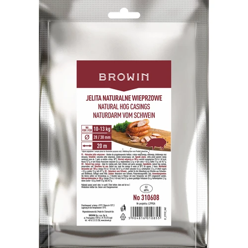 Natūralūs kiaulių žarnų apvalkalai, kal. 28/30 mm, 20 m