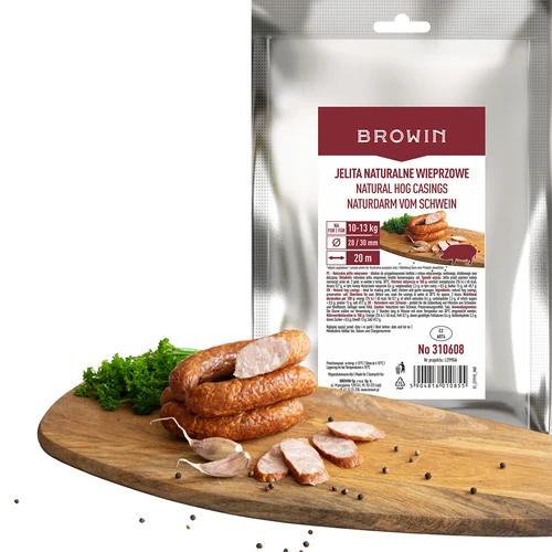 Natūralūs kiaulių žarnų apvalkalai, kal. 28/30 mm, 20 m - 2