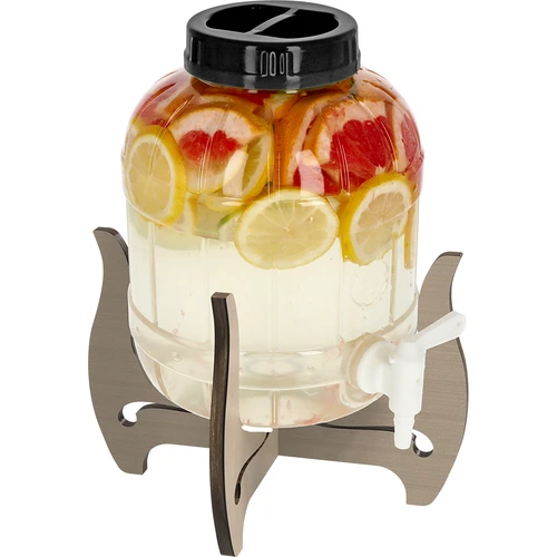 Nedūžtantis 5 l stiklainis su kraneliu ir dvipusiu mediniu stovu - 3