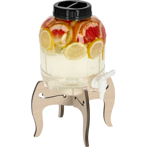 Nedūžtantis 5 l stiklainis su kraneliu ir dvipusiu mediniu stovu