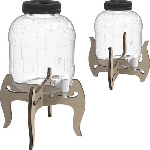 Nedūžtantis 5 l stiklainis su kraneliu ir dvipusiu mediniu stovu - 5