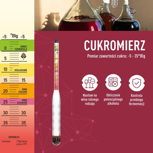 Nedūžtantis sakarometras su mėgintuvėliu, matavimo diapazonas: -5–35°Blg - 5