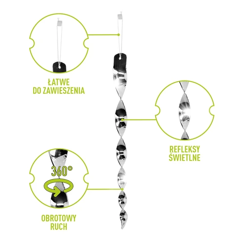 Paukščių atbaidytuvas – sidabro spalvos atspindinčios spiralės, 6 vnt. - 2