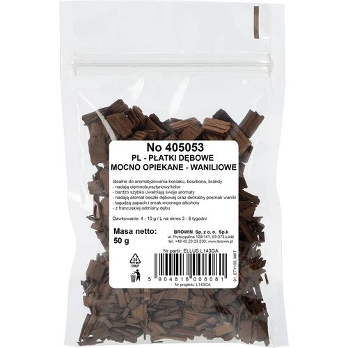 Płatki dębowe waniliowe, mocno opiekane, 50 g - 2