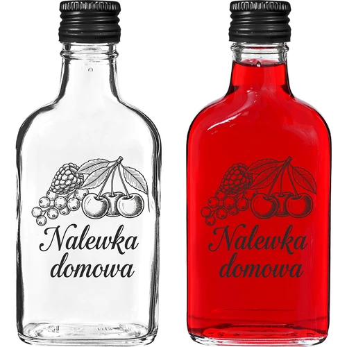 Plokščias butelis 200 ml su užsukamu dangteliu, užrašas „Naminė užpiltinė”, 1 vnt.