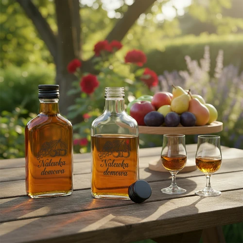 Plokščias butelis 200 ml su užsukamu dangteliu, užrašas „Naminė užpiltinė”, 1 vnt. - 5