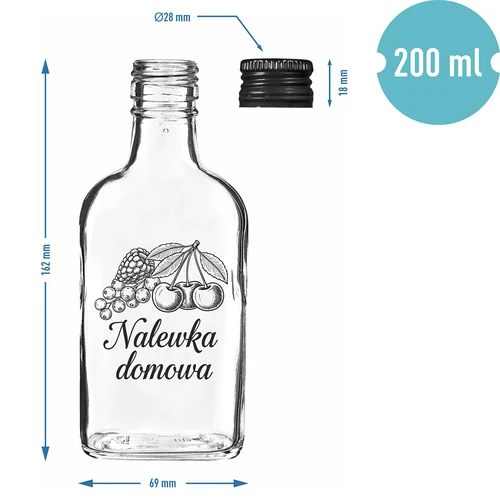 Plokščias butelis 200 ml su užsukamu dangteliu, užrašas „Naminė užpiltinė”, 1 vnt. - 4