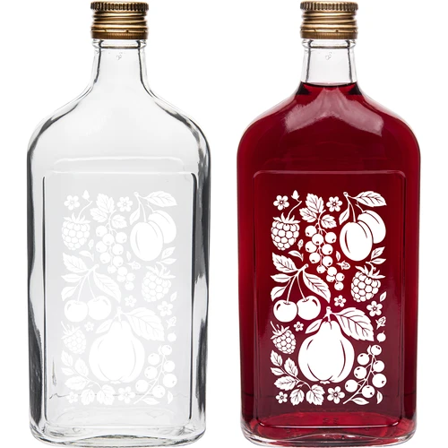 Plokščias 500 ml butelis (gertuvė) su užsukamu dangteliu ir spauda „Vaisiai“, 2 variantas - 3