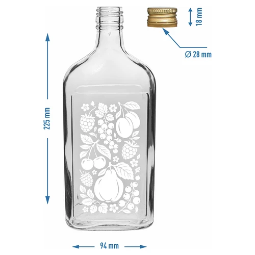 Plokščias 500 ml butelis (gertuvė) su užsukamu dangteliu ir spauda „Vaisiai“, 2 variantas - 5