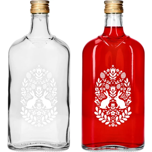 Plokščias butelis 500 ml su užsukamu kamšteliu, spauda „Velykos“, 1 vnt.