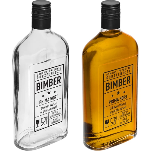 Plokščias butelis 0,5 l su užsukamu kamšteliu ir spauda Bimber PRL - 4