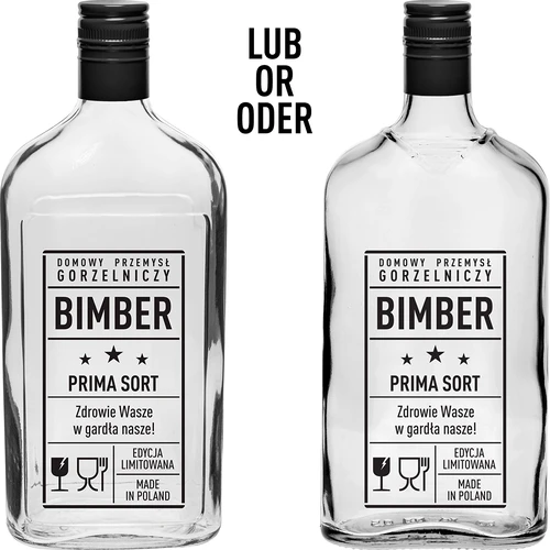 Plokščias butelis 0,5 l su užsukamu kamšteliu ir spauda Bimber PRL - 2