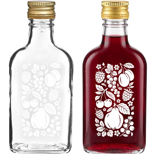 Plokščias butelis (piersiówka) 200 ml su užsukamu kamšteliu ir spauda „Vaisiai“, 2 variantas - 2
