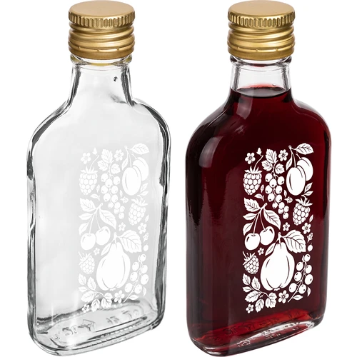 Plokščias butelis (piersiówka) 200 ml su užsukamu kamšteliu ir spauda „Vaisiai“, 2 variantas - 3