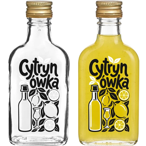 Plokščias kišeninis butelis 200 ml su užsukamu kamšteliu ir spauda „Cytrynówka”, 1 dizainas - 2