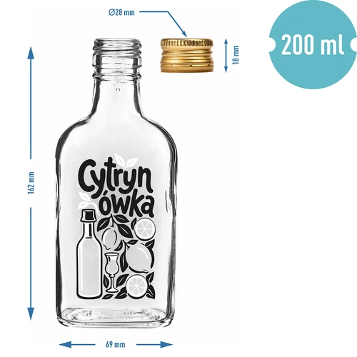 Plokščias kišeninis butelis 200 ml su užsukamu kamšteliu ir spauda „Cytrynówka”, 1 dizainas - 4