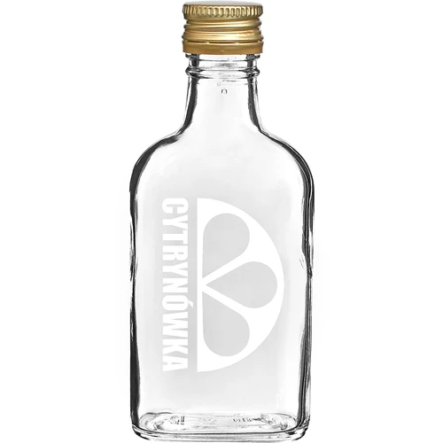 Plokščias kišeninis butelis 200 ml su užsukamu kamšteliu ir spauda „Cytrynówka“, 2 variantas