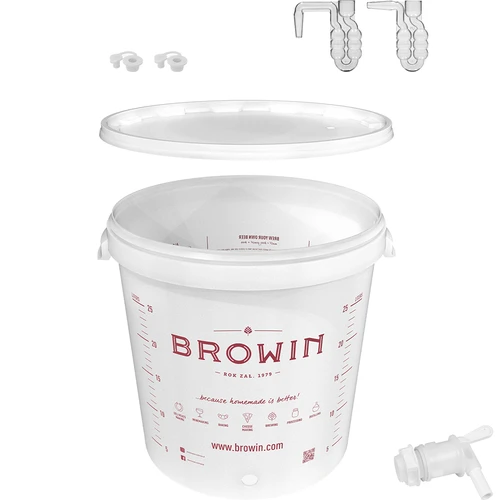 Pojemnik fermentacyjny 30 L z pokrywą - išplėstinis rinkinys: 2 fermentacijos vamzdeliai, 2 kamščiai, kranelis, EN