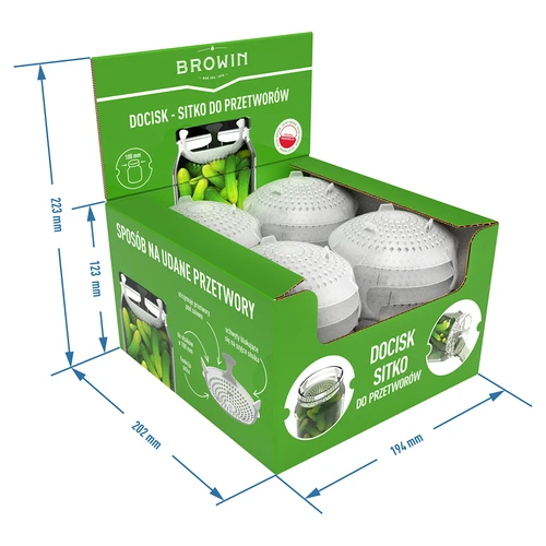 Prispaudėjas - sietelis konservams, rauginiams ir actui - stiklainiams fi 100 - 10