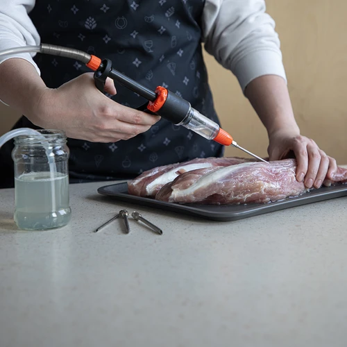 Pusiau automatinis mėsos injektorius su adatų rinkiniu ir žarnele - 11