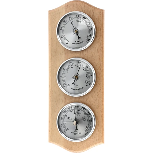 Retro orų stotelė - iš natūralios medienos, su sidabriniais ciferblatais