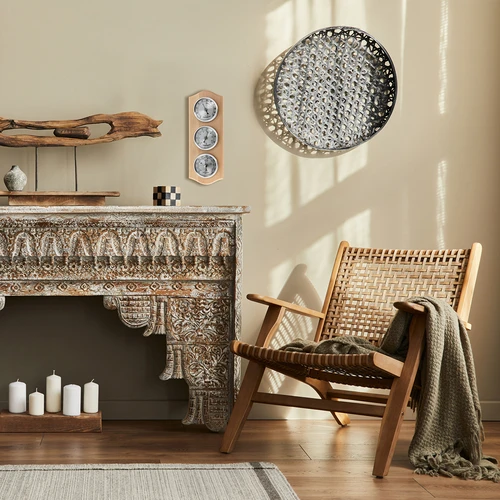 Retro orų stotelė - iš natūralios medienos, su sidabriniais ciferblatais - 6