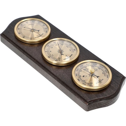 Retro stiliaus orų stotelė - riešutmedžio spalva su auksiniais ciferblatais - 2