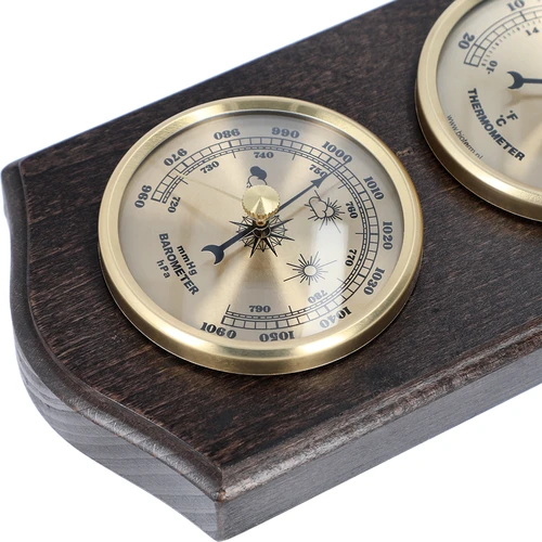 Retro stiliaus orų stotelė - riešutmedžio spalva su auksiniais ciferblatais - 3