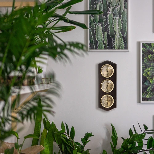 Retro stiliaus orų stotelė - riešutmedžio spalva su auksiniais ciferblatais - 6