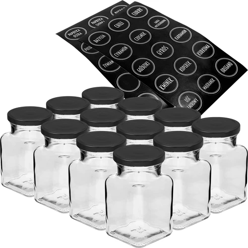 Rinkinys 12 x 150 ml stiklainiai + 30 etikečių prieskonių žymėjimui