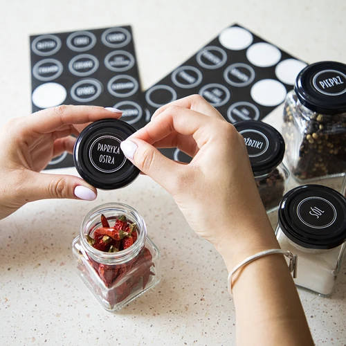 Rinkinys 12 x 150 ml stiklainiai + 30 etikečių prieskonių žymėjimui - 12