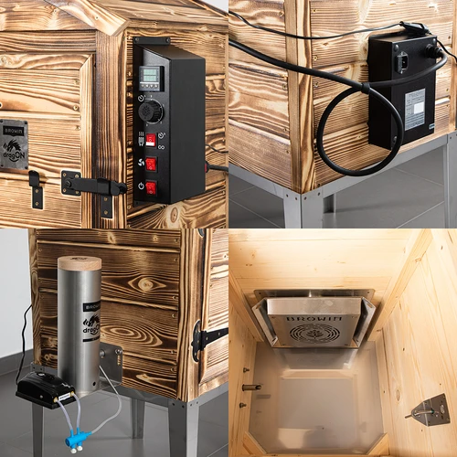Rūkykla 115 l dragON Wood 60E – malkomis kūrenama medinė, su elektriniu šildymo moduliu ir valdikliu - 4