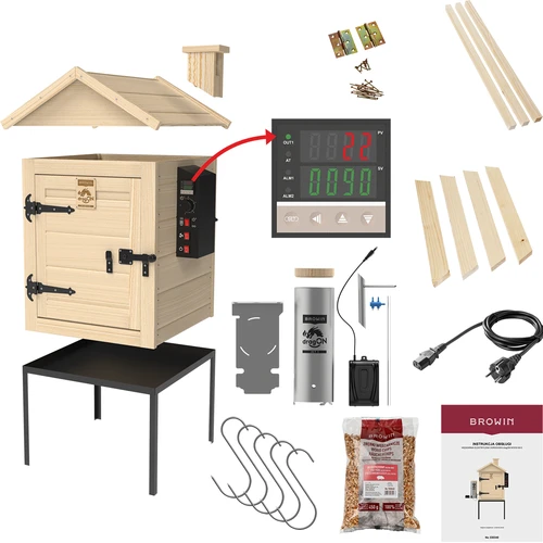 Rūkykla 115 l dragON Wood 60E, medinė, su elektriniu kaitinimo moduliu ir valdikliu