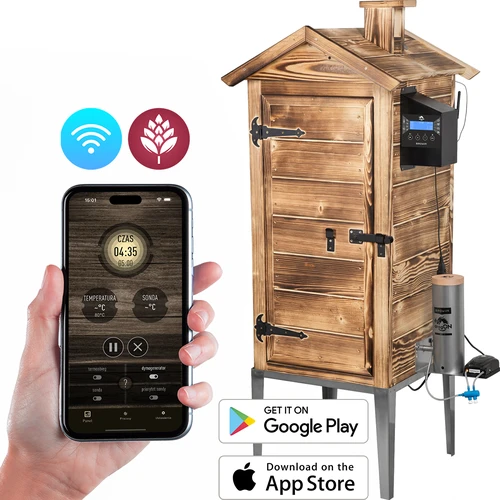 Rūkykla su Wi‑Fi, 200 L – dragON WOOD 100IQ su elektriniu šildymo moduliu ir valdikliu, malkomis kūrenama