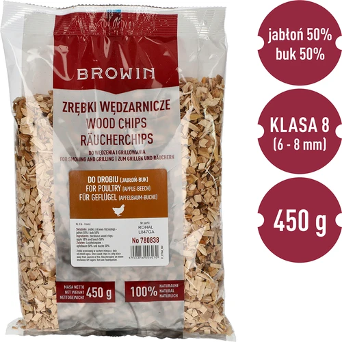 Rūkymo ir grilinimo drožlės, 50% obelis + 50% bukas, 450 g, kl. 8 - 3
