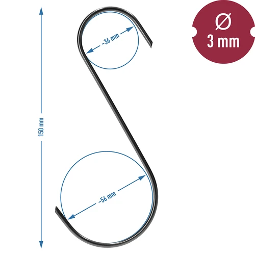 Rūkymo kabliai – S formos, pjauti 45° kampu, 3 mm x 150 mm, 5 vnt. - 6
