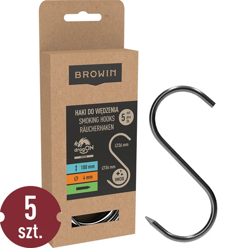 Rūkymo kabliai - S, paaštrinti, 4 mm x 100 mm 5 vnt.